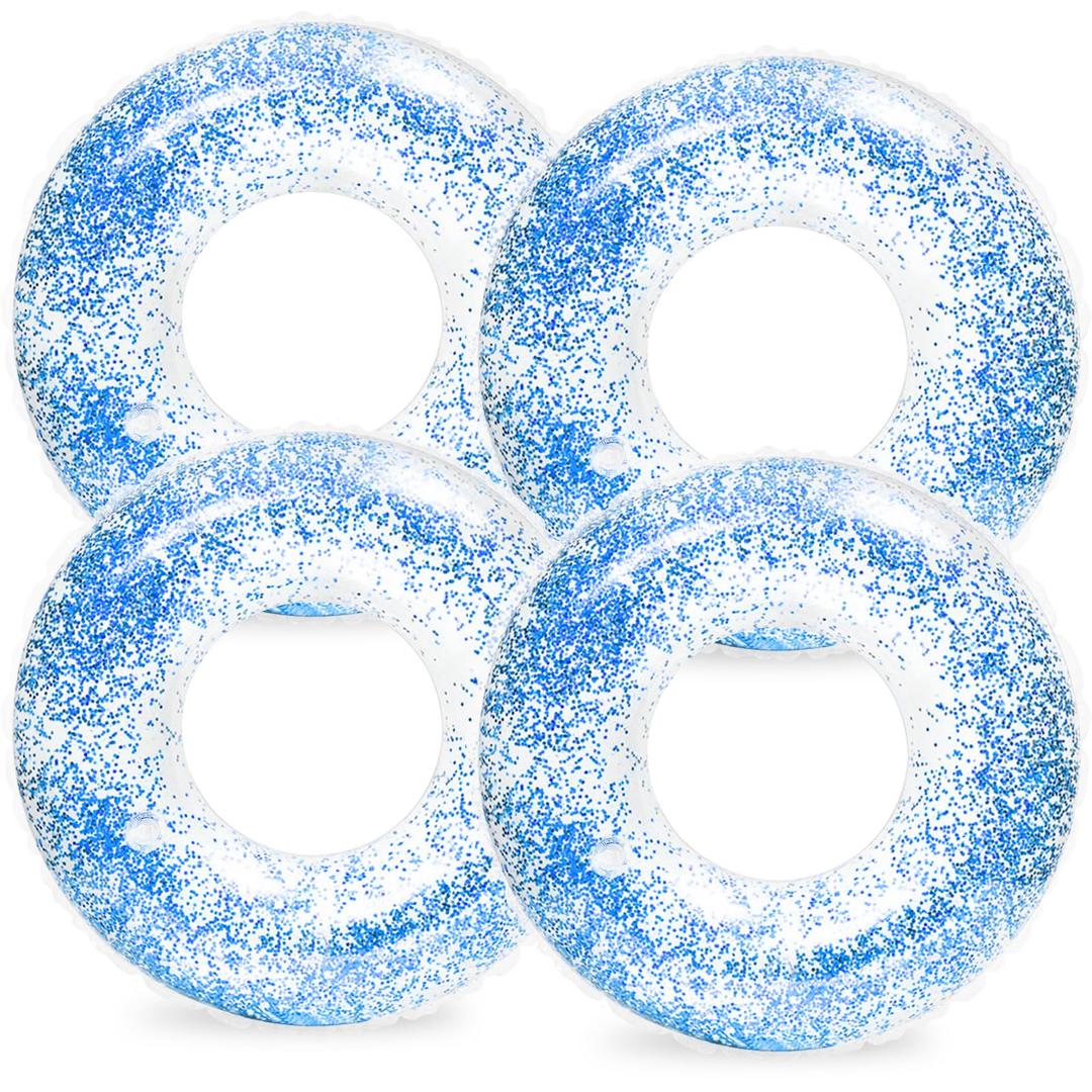 Whaline 4Pcs Inflatable Pool Floats Toys Clear Swim Tubes Rings Glitter Pool Tube (Blue)