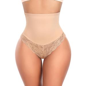Thong Shapewear Tummy Control for Women Mid Waist Body Shaper Underwear Lace Shaping Thongs Slimming Girdle Panties (Medium)
