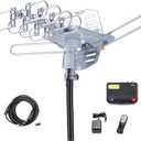 Amplified Digital Outdoor HDTV Antenna 150 Miles Long Range - 360 Degree Rotation Infrared Control - Tools Free Installation - Support 2 TVs