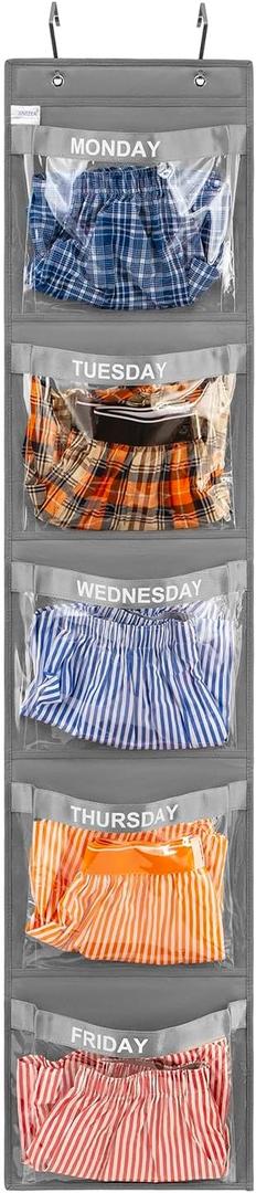 Day of Week Kids Clothes Organizer Weekly Hanging Closet Organizer Monday to Friday School Clothing Storage (GREY)