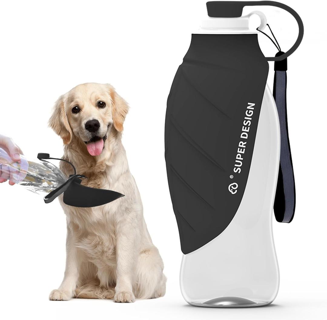 SUPERDESIGN Dog Water Bottle, Portable Dog Water Bottle for Small to Large Dogs, Leak Proof Dog Travel Water Bottle, Small Leaf Travel Water Bowl for Dogs and Dog Walking Accessories (19.6OZ, Black S)