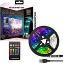 Monster 6.5 ft Multi-Color Sound Reactive LED Light Strip, Smooth Fit to Any Space, TVs, Computers, Kitchens, Bedrooms, Customizable Settings, Remote Control, USB-Powered, Easy DIY Installation