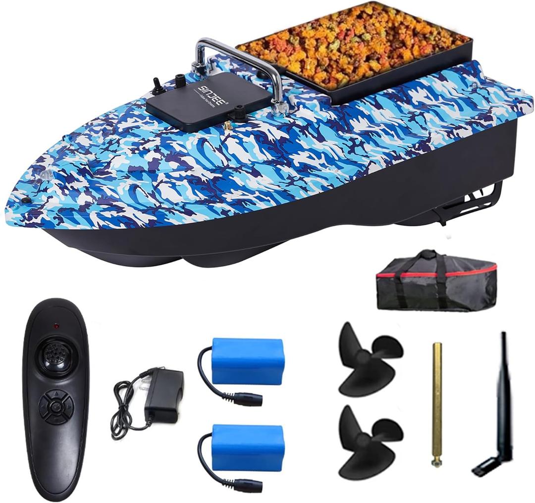 Bait Boat, RC Fishing Bait Boat, 546-Yard Range Remote Control, 4.4lb Loading Capacity, Dual Motor & Battery System | Long-Range Fishing Bait for Serious Anglers (Camouflage Mix)