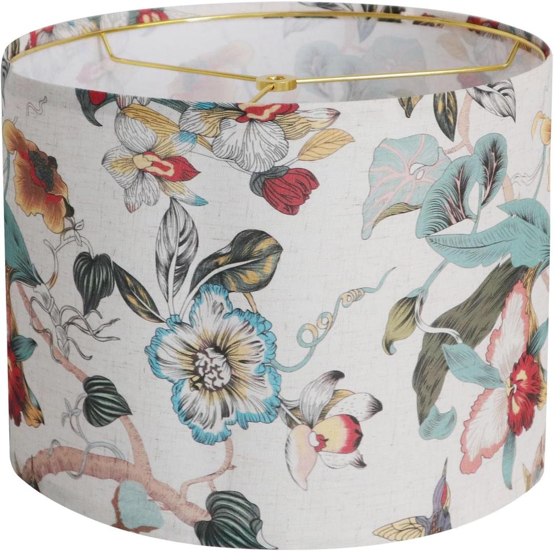 Drum Lamp shades Linen Medium Lamp shade 1 Pack, 13"Top x 13"Bottom x 10"High(Spider) Printed Floral Lampshade for Table Lamps Floor Lamps, Farmhouse Lampshades Replacement, Assembly Required (Multicolor-Flower)