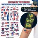 176PCS Glow in the Dark Patriotic Temporary Tattoos – Luminous Red White Blue USA Style Stickers for Party, Festival, and Holiday Decorations