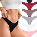 CUTE BYTE Cotton Thongs for Women Sexy Ladies Panties Breathable Stretch Hipster Cotton Underwear 6 Pack XS-XL (Black/Red/Khaki/Gray/White/Pink) Small