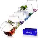 ColoVie Stemless Wine Glasses Set of 6, Cocktail Glasses, Diamond Shaped Wine Glasses for White or Red Wine, Unique Colorful Drinking Glasses,10 oz Easy Hold, Cute, Dishwasher Safe