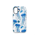 XYUQZQ for iPhone 16 Phone Case Cute Aesthetic Jellyfish Pattern for Women Girls Dual-Layer Shock Protection Shockproof TPU and Hard PC Protective Cover - Blue Jellyfish