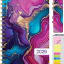 HARDCOVER 2026 Planner, 5.5"x8": 14 Months (November 2025 - December 2026), Daily Weekly Monthly Planner, Yearly Agenda, Bookmark, Pocket Folder and Sticky Note Set (Pink Purple Marble)