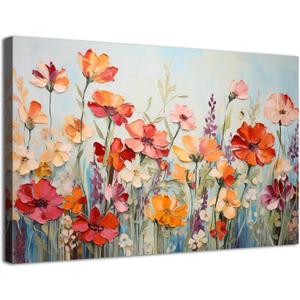 Flower Wall Art for Living Room Colorful Daisy Poppy Floral Canvas Pictures Spring Red Orange Wildflower Scenic Painting Poster Nature Framed Artwork for Office Bedroom Bathroom Home Decoration 20x30