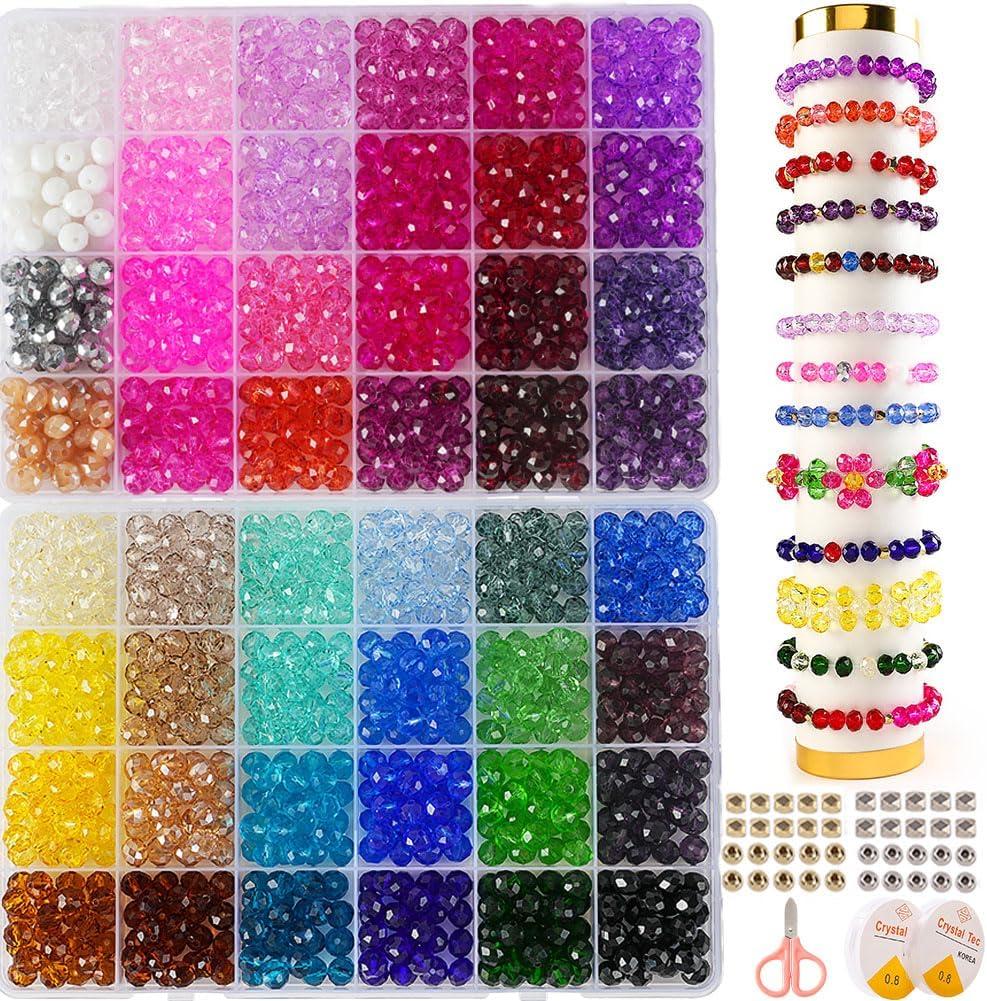 Faceted Glass Beads, 8mm 1400pcs+ Fancy Crystal Beads for Jewelry Making, Bracelet Necklace Earring Craft, Beading Supplies, Home Decor, Crafts Gifts for Girls Ages 6-12 (Multicolor-Style 2)