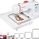 PooLin EOC06 Embroidery Machine,7" Touchscreen,7.9"x11" Hoop Area,Computerized Home Embroidery Machine for Beginners Gifts,200 Built-in Designs,USB & Wireless,Software,4 Hoops,Thread,Bobbin,Stabilizer (White)