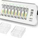 EBL AA AAA Battery Charger with AAA Rechargeable Batteries - 1100mAh NIMH AAA Battery Triple A Battery 1.2V 8 Packs and 8 Bay Battery Charger Independent Charger Combo