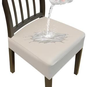 Stretch Seat Covers for Dining Room Chairs Set of 6,Dining Chair Covers,Waterproof PU Leather Chair Seat Slipcovers,Removable Washble Dining Room Chair Seat Cover(Khaki) 19"D x 19"W x 5"H
