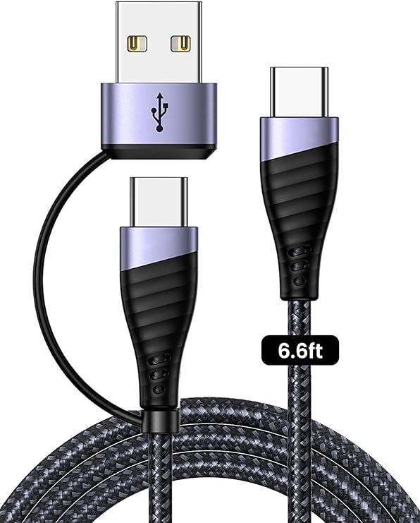 USB C to USB C 60W Fast Charging Cords 3ft 2-in-1 USB-A/C to Type C Charger Cord Compatible with Galaxy S21 S10 S9 Note20