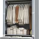 Portable Clothes Closet Rolling Door Wardrobe with Hanging Rack Non-Woven Fabric Storage Organizer with Three Drawer Boxes No-Tool Assembly - 35.4 x 17.7 x 67.0  (Gray)