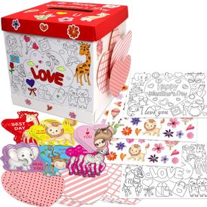 WorldBazaar DIY Valentines Day Mailbox Craft Kits for Kids Valentine Box Cards Classroom Exchange Coloring Mailbox Crafts Valentine Game Activities Holiday Party Favors