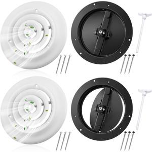 Therwen 2 Set 8 Inch Round Vent Cover Ceiling Diffuser HVAC Vent Duct Cover Replacement with Steel Butterfly Damper Fitting in 8 Inch Duct, Outer Dimensions: 12" (White and Black)