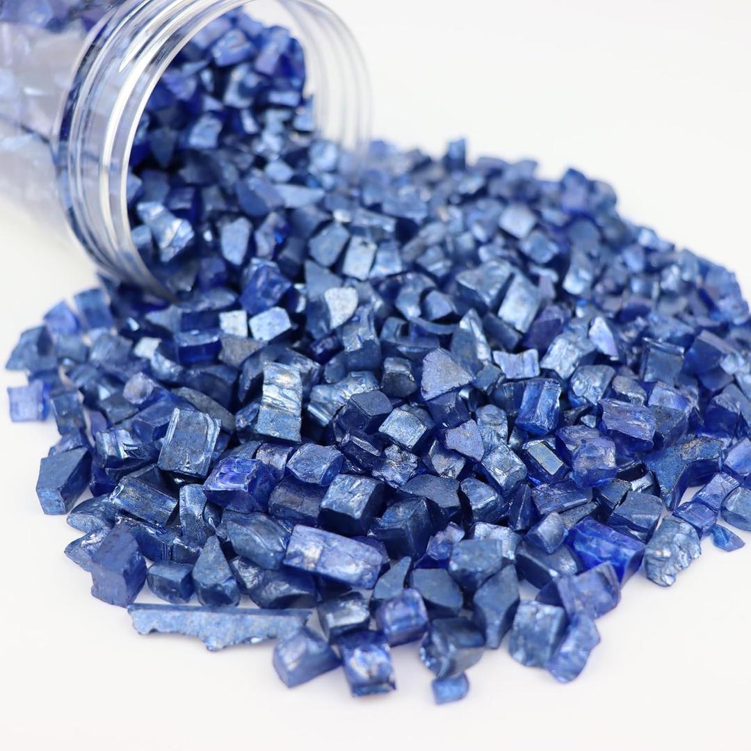 LePe Crushed Glass for Crafts,Metallic Colored,Glitter,Broken Fire- Glass for Resin Art Crafts,Vase,Bars,Fishtank,Garden Decoration, 1 Pounds Jar 6-9mm(Blue)