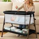 Baby Bassinet, Bedside Bassinet for Baby | Bassinet Bedside Sleeper with Mattress, Storage Basket and 4 Auto-Lock Wheels, Full-Mesh Sides, Bedside Mini Crib for Newborn