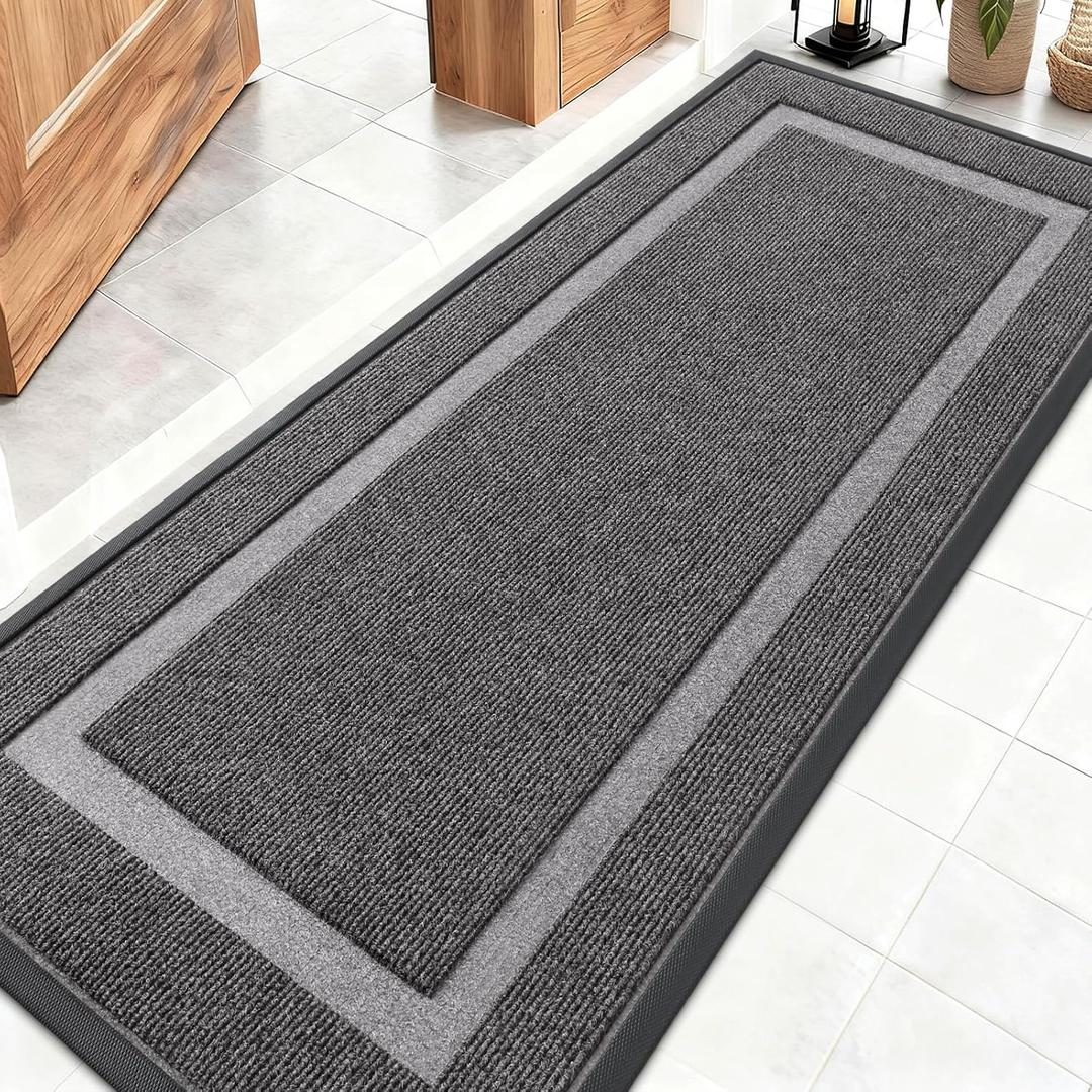 OLANLY Front Door Mat Indoor Outdoor Entrance, Waterproof All-Season, All-Weather Doormat, Sturdy Natural Rubber, Fade Resistant, Low Profile, Easy Clean Patio Porch Entryway Mat, 59x20, Dark Grey