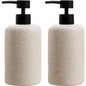 Soap Dispensers 400ML 13OZ, 2 PCS Hand Dish Lotion Shampoo Lotion Soap Dispenser Jar, Resin Premium Thick Soap Pump Bottles for Kitchen Bathroom Countertop (Beige)