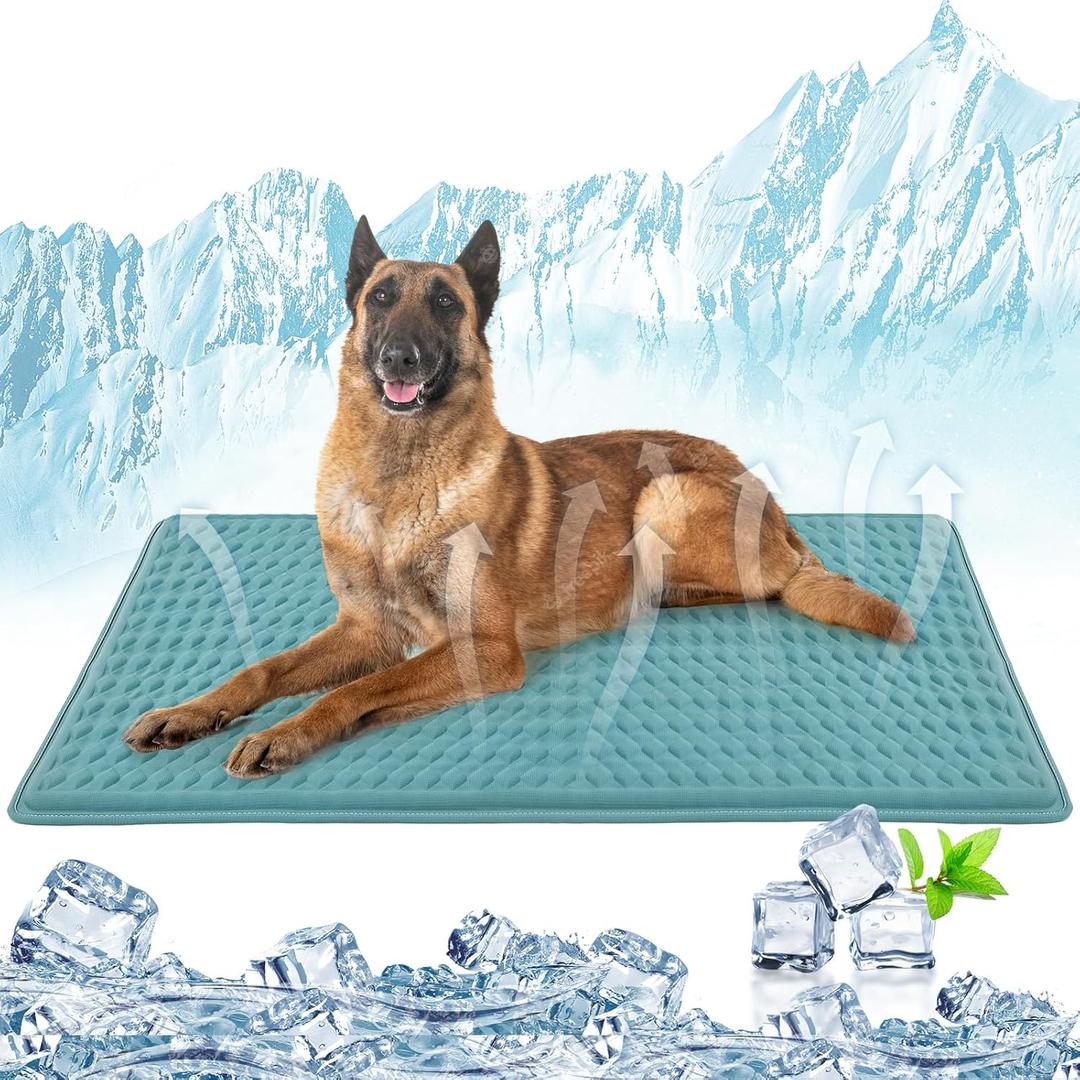 Dog Cooling Mat 45x23 in Summer Waterproof Breathable Teslin Mesh, Durable, Non-Slip, Portable Maximum Weight Capacity 60 lbs. Black (Blue)