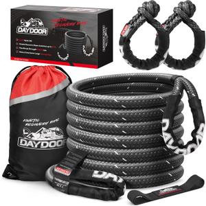 DAYDOOR Kinetic Recovery Rope Kit with 2 Soft Shackles, 1" x 30ft, 38, 500Lbs Break Strength, 30% Elasticity, Reflective for ATV, UTV, Truck, 4x4 Offroad Vehicle (Gray)