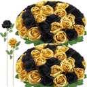72 Pcs Artificial Roses Gold, Black Fake Silk Roses Realistic Roses Faux Flower Indoor Wedding Home Decor, Birthday Decorations