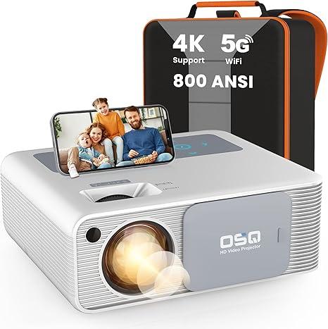 5G WiFi 1080P Projector 4K Supported - OSQ 800 ANSI HD Outdoor Movie with Bluetooth, 4P & ±50° Keystone, Zoom 50%, 300'' Home Cinema Video Support PPT, PS4, TV Stick, Laptop, Phone, white (O-410)