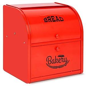 Pitmoly Stainless Steel Bread Box, 2 Layer Roll Top Bread Boxes, Large Capacity Food Storage Container for Kitchen Counter, Metal Bread Bin, Bread Holder for Countertop 11.8" x 9.6" x 12.8" (Red) 