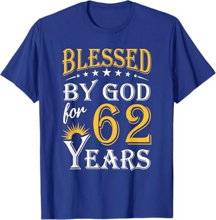 Vintage Blessed by God for 62 years Happy 62nd Birthday T-Shirt, Size 3XL