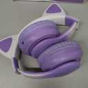 Cat Ear Kids Headphones Bluetooth, LED Light up Wireless/Wired Mode Over Ear Headphones with Build in Microphone for School/Travel (Purple)