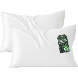 Bedsure Zipper Pillow Cases Queen, Cooling Pillow Cases Queen Size Set of 2, Rayon Derived from Bamboo Cooling Pillowcases for Hot Sleepers, Soft & Breathable Bed Pillow Covers, White, 20x30 Inches