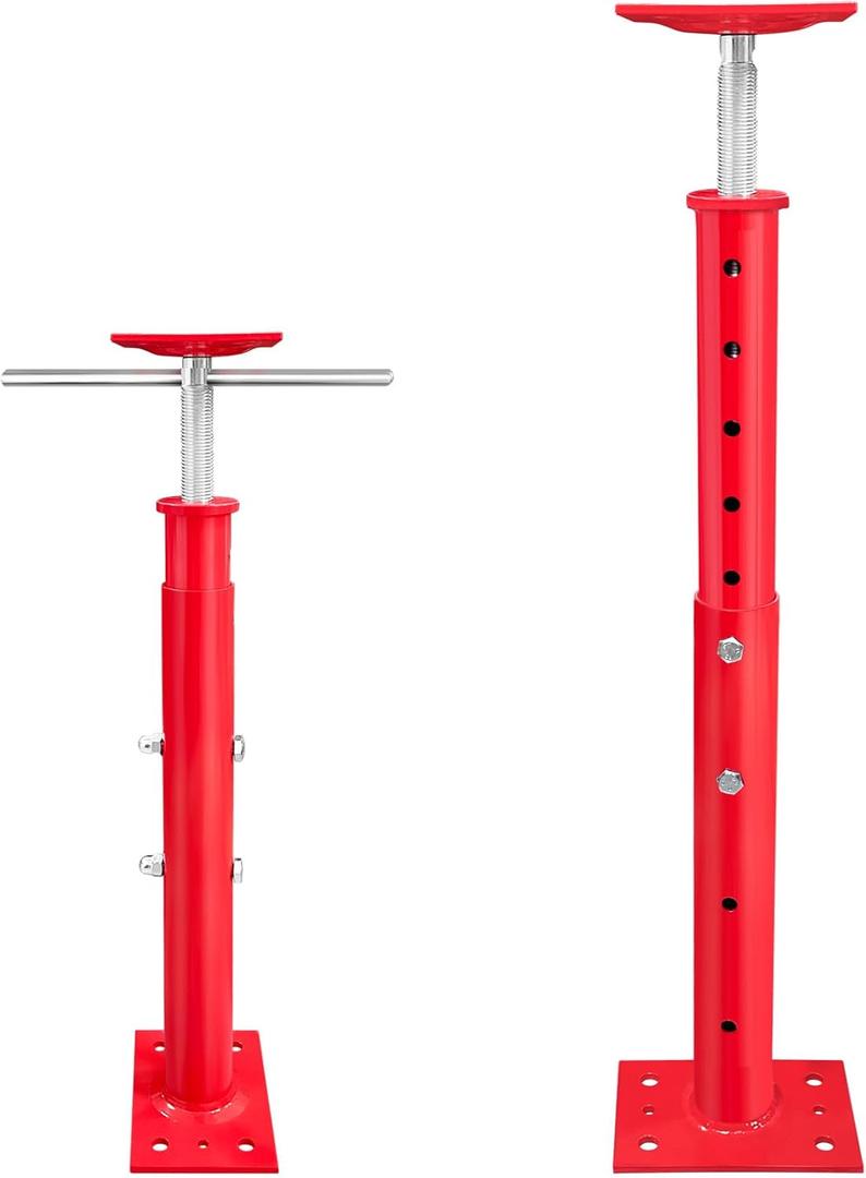 2 Pack Adjustable House Floor Jacks, 19"-38" Height Range Jack Post for Leveling, 2-3 Ton Lod Capacity Heavy-Duty Basement Support Screw Jack for House Foundation, Stairs, Porches, Roof Beams, Red