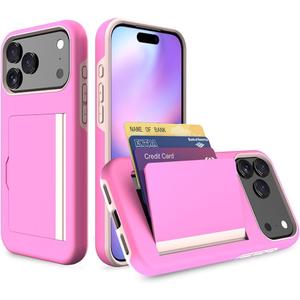 for iPhone 17 Pro Max Case with Card Holder, Credit Card Slot Protective Wallet Case - Pink