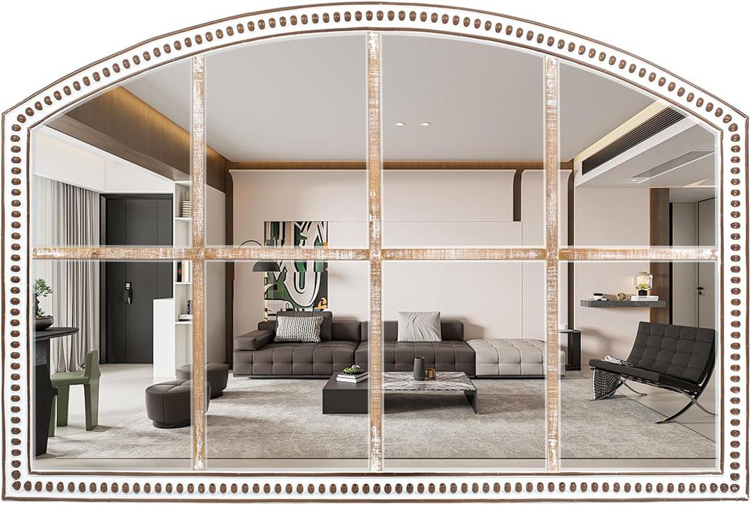 Farmhouse Windowpane Wall Mirror 28x42 Inch, Large Rustic White Wood Mirror Decorative for Living Room, Bedroom, Entryway, Hallway