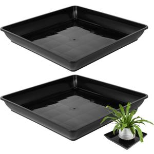 DOITOOL 2pcs Square Plant Saucer 13.76 Inch Plastic Plastic Plant Pot Tray, Black Square Planter Saucer Flower Pot Drip Holder for Drainage