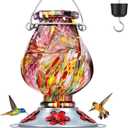BOLITE Hummingbird Feeder, Hand Blown Glass Hummingbird Feeders for Outdoors Hanging with Ant Moat, 5 Bee-Proof Ports, Leak-Proof, 360° Perch, 22oz, Purple, Gifts for Women Men, Gifts for Mom Dad