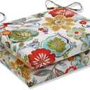 Pillow Perfect Bright Floral Indoor/Outdoor Chair Pad With Ties, 2 Count, 20" x 20", Ivory Alastriste