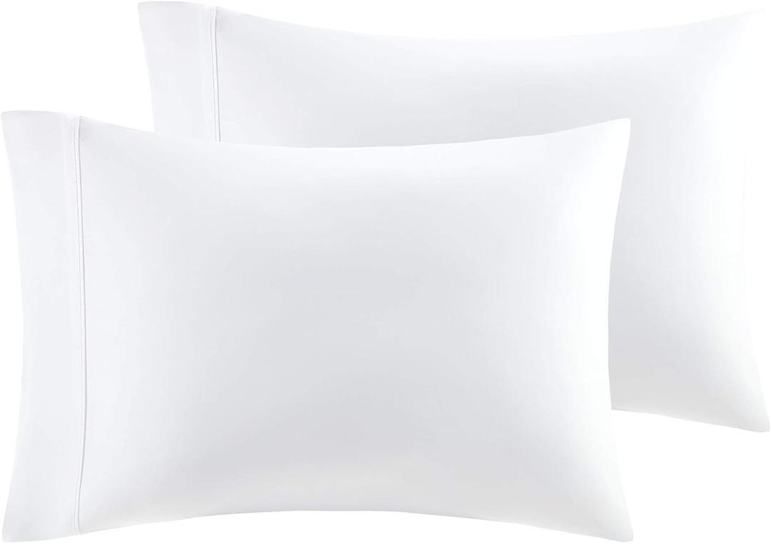 Comfort Spaces 100% Rayon (from Bamboo) Pillowcases, Breathable, Ultra Soft, Cooling Piillowcase, All Season, Cozy Bedding, Standard Queen, White 2 Piece (CS21-1222)