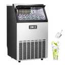 Ice Maker, Commercial Ice Machine,100Lbs/Day, Stainless Steel Ice Machine with 48 Lbs Capacity, Ideal for Restaurant, Bars, Home and Offices, Includes Scoop Silver