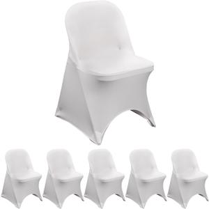 YOUR CHAIR COVERS  6pcs White Spandex Folding Seat Chair Covers for Party, Wedding, and Dining, Fitted Universal Protector