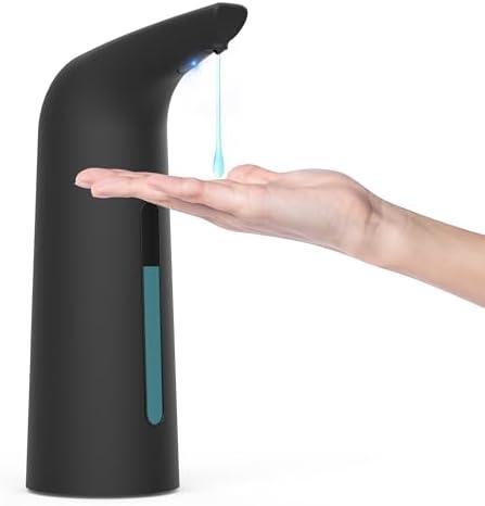 XZUO Automatic Soap Dispenser with Infrared Sensor Adjustable 4 Level Touchless Hand Soap for Kitchen, Bathroom - Battery Operated Electric Dispenser, Durable Plastic, Smart Soap Holder (400ml Black)