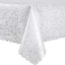 Wave Scroll Damask Jacquard Rectangle White Tablecloth 60"x102"，Wipeable Table Cover for Dining Table, Buffet Parties and Camping