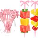 JJUNW 30 PCS Pink Bow Cocktail Picks, Acrylic Pink Bow Skewers Cute Bowknot Toothpicks Fruit Skewer Bow Skewers for Appetizers Drink Cake Dessert Birthday Party Decorations
