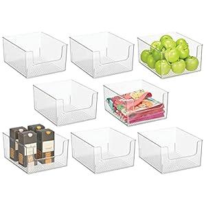 mDesign 8 Pack Clear Plastic Bin Basket - Modern Open Front Dip Storage Organizer for Kitchen, Shelf, Cupboard, Cabinet, and Pantry Organization - Ligne Collection