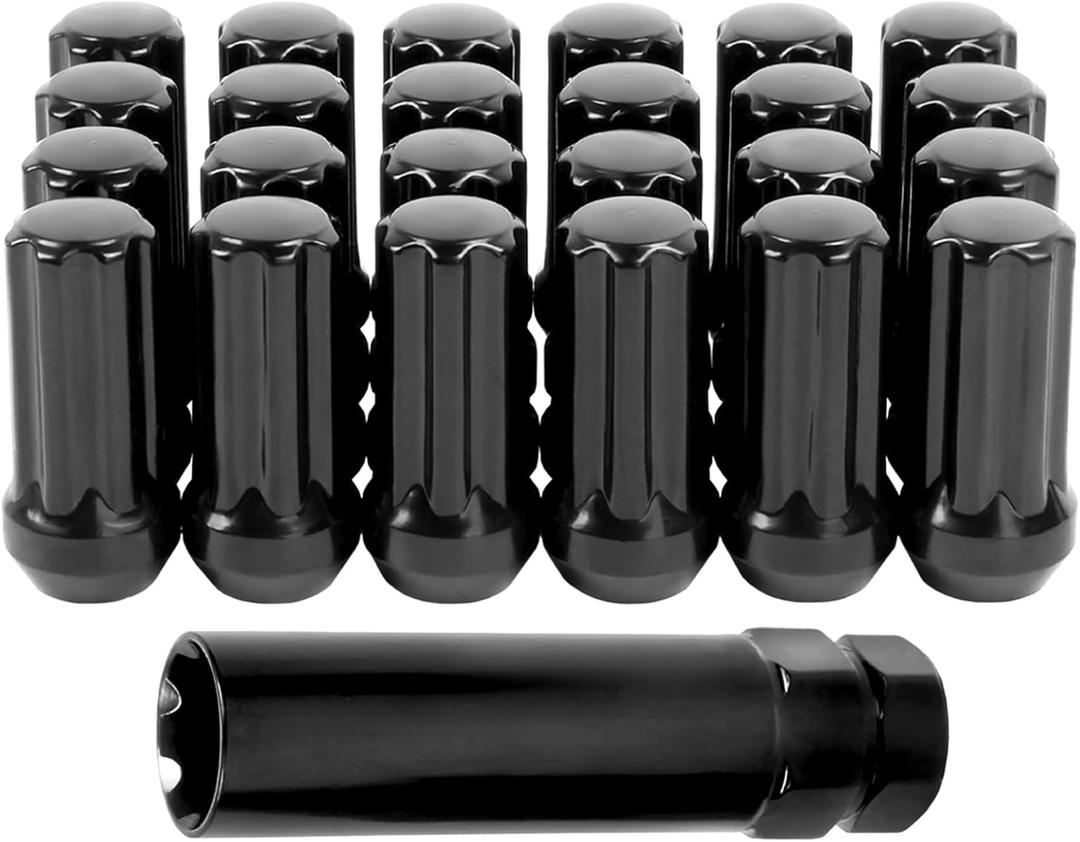 Set of 24, M14X2.0 Lug Nuts 2'' Spline Wheel Lug Nuts Fits 2003-2014 Expedition Navigator 2004-2014 F150, Conical Bulge Seat, Closed End W/ 1 Socket Key