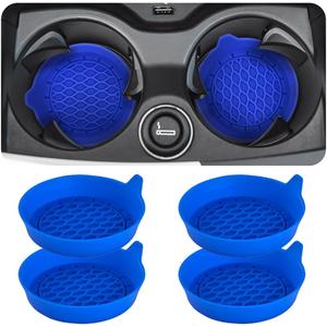 4PCS Car Cup Holder Coasters, Silicone Non-Slip Vehicle Cup Recessed Mats, Sift-Proof Automotive Interior Drink Insert Decor Accessories, Universal for SUV, Sedan, Truck (Blue)