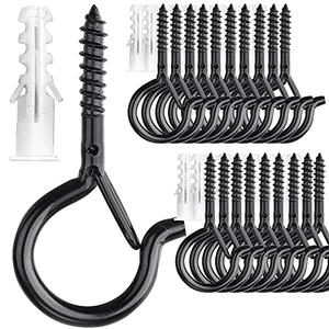 PlusRoc 20 Pack Screw Hooks for Hanging Plants Outdoor Lights, Heavy Duty 2.2 Inch Black Eye Hook Screw Cup Ceiling Hook Q-Hanger for String Lights, Wall Wood Ceiling Deck Mount